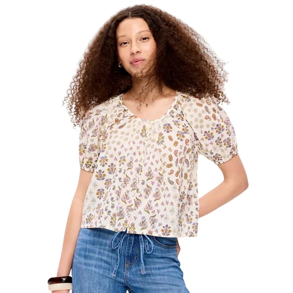 Old Navy Airy Button Down Top Bohemian Paisley Floral Lightweight Blouse XL NWT